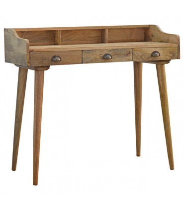 Artisan Furniture Solid Wood Gallery Back Shell Writing Desk, 3 Drawers, Beige
