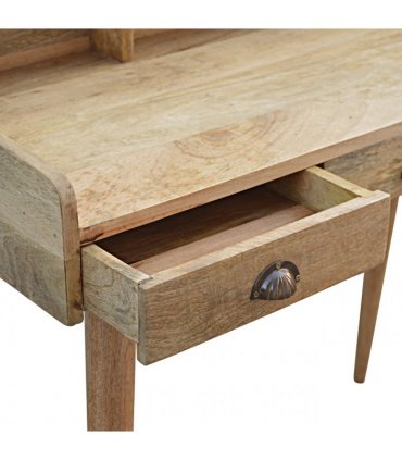 Artisan Furniture Solid Wood Gallery Back Shell Writing Desk, 3 Drawers, Beige