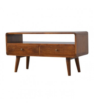 Artisan Furniture Solid Wood Curved Chestnut Media Unit, 2 Drawers, Dark Brown