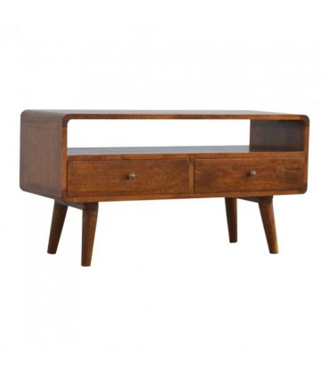 Artisan Furniture Solid Wood Curved Chestnut Media Unit, 2 Drawers, Dark Brown