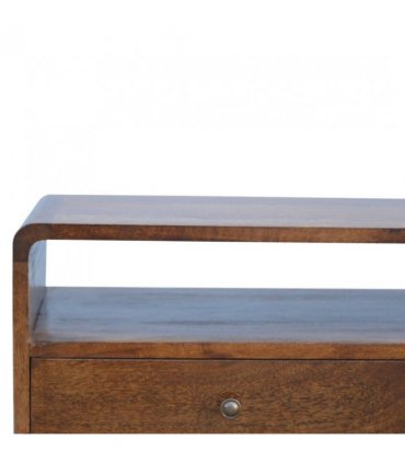 Artisan Furniture Solid Wood Curved Chestnut Media Unit, 2 Drawers, Dark Brown