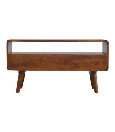 Artisan Furniture Solid Wood Curved Chestnut Media Unit, 2 Drawers, Dark Brown