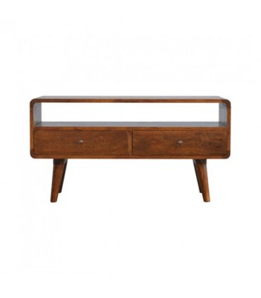Artisan Furniture Solid Wood Curved Chestnut Media Unit, 2 Drawers, Dark Brown