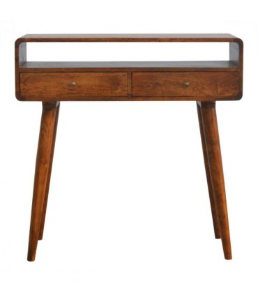 Artisan Furniture Solid Wood Curved Chestnut Console Table, 2 Drawers, 1 Open Slot
