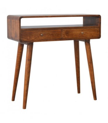 Artisan Furniture Solid Wood Curved Chestnut Console Table, 2 Drawers, 1 Open Slot