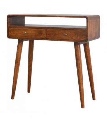 Artisan Furniture Solid Wood Curved Chestnut Console Table, 2 Drawers, 1 Open Slot