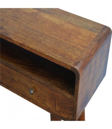 Artisan Furniture Solid Wood Curved Chestnut Console Table, 2 Drawers, 1 Open Slot