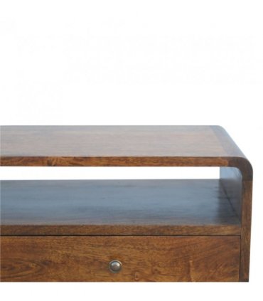 Artisan Furniture Solid Wood Curved Chestnut Console Table, 2 Drawers, 1 Open Slot