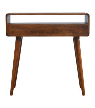 Artisan Furniture Solid Wood Curved Chestnut Console Table, 2 Drawers, 1 Open Slot