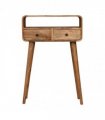 Artisan Furniture Solid Wood Mini Curved Oak-ish Console Table, 2 Drawers, 1 Open Slot, Brown