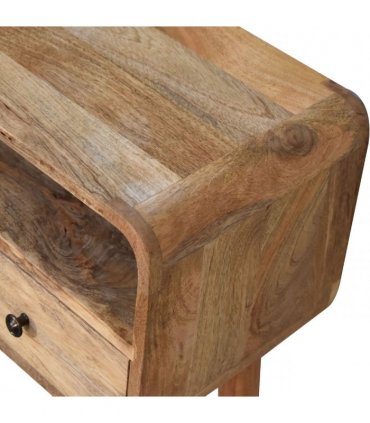 Artisan Furniture Solid Wood Mini Curved Oak-ish Console Table, 2 Drawers, 1 Open Slot, Brown