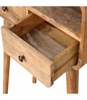 Artisan Furniture Solid Wood Mini Curved Oak-ish Console Table, 2 Drawers, 1 Open Slot, Brown