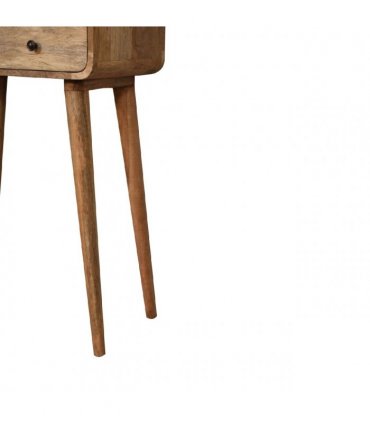 Artisan Furniture Solid Wood Mini Curved Oak-ish Console Table, 2 Drawers, 1 Open Slot, Brown