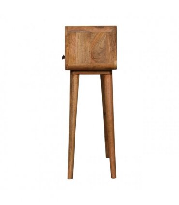 Artisan Furniture Solid Wood Mini Curved Oak-ish Console Table, 2 Drawers, 1 Open Slot, Brown