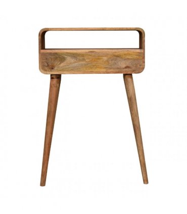 Artisan Furniture Solid Wood Mini Curved Oak-ish Console Table, 2 Drawers, 1 Open Slot, Brown