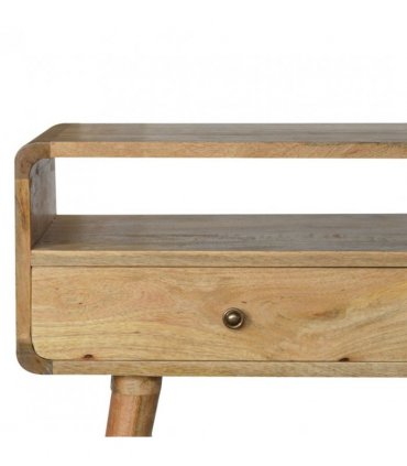 Artisan Furniture Solid Wood Curved Oak-ish Console Table, 2 Drawers, 1 Open Slot, Beige