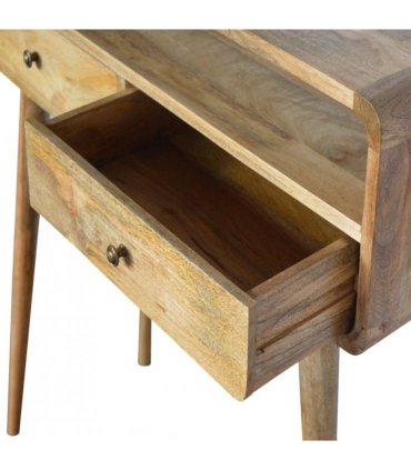 Artisan Furniture Solid Wood Curved Oak-ish Console Table, 2 Drawers, 1 Open Slot, Beige