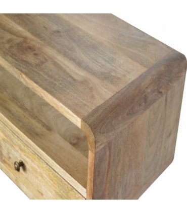 Artisan Furniture Solid Wood Curved Oak-ish Console Table, 2 Drawers, 1 Open Slot, Beige