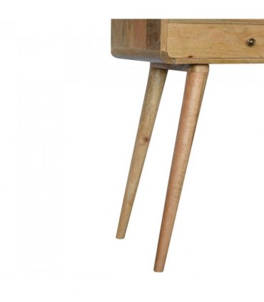 Artisan Furniture Solid Wood Curved Oak-ish Console Table, 2 Drawers, 1 Open Slot, Beige