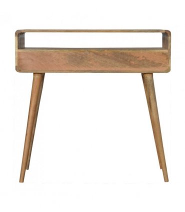 Artisan Furniture Solid Wood Curved Oak-ish Console Table, 2 Drawers, 1 Open Slot, Beige