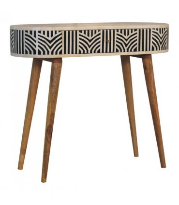 Artisan Furniture Solid Wood Edessa Bone Inlay Console Table, 1 Drawer, Black & White
