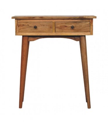 Artisan Furniture Solid Wood Mini Oak-ish Hallway Console Table, 2 Drawers, Brown Color