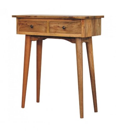 Artisan Furniture Solid Wood Mini Oak-ish Hallway Console Table, 2 Drawers, Brown Color