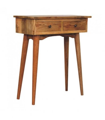 Artisan Furniture Solid Wood Mini Oak-ish Hallway Console Table, 2 Drawers, Brown Color