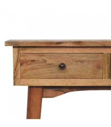 Artisan Furniture Solid Wood Mini Oak-ish Hallway Console Table, 2 Drawers, Brown Color