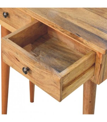 Artisan Furniture Solid Wood Mini Oak-ish Hallway Console Table, 2 Drawers, Brown Color