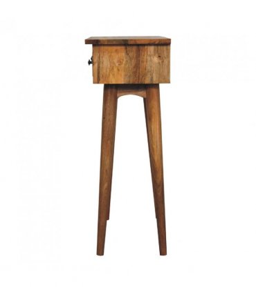 Artisan Furniture Solid Wood Mini Oak-ish Hallway Console Table, 2 Drawers, Brown Color