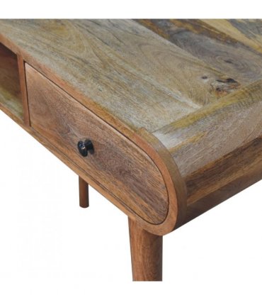 Artisan Furniture Solid Wood Curved Oak-ish Writing Desk, 1 Drawer & 1 Shelf, Beige