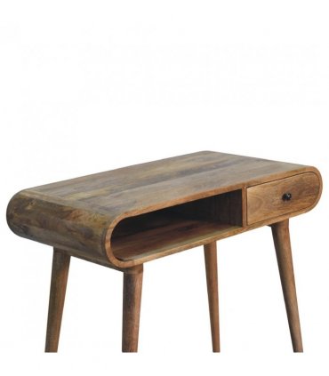 Artisan Furniture Solid Wood Curved Oak-ish Writing Desk, 1 Drawer & 1 Shelf, Beige