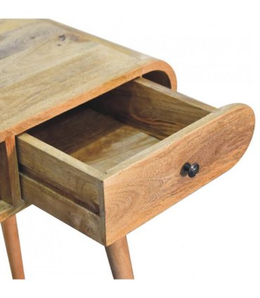Artisan Furniture Solid Wood Curved Oak-ish Writing Desk, 1 Drawer & 1 Shelf, Beige