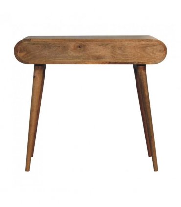 Artisan Furniture Solid Wood Curved Oak-ish Writing Desk, 1 Drawer & 1 Shelf, Beige