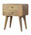 Artisan Furniture Solid Wood Curved Oak-ish Bedside, 2 Drawers, Brown Color