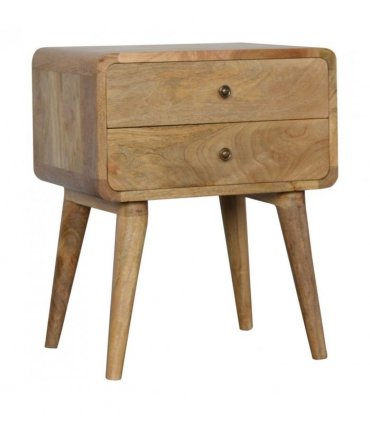 Artisan Furniture Solid Wood Curved Oak-ish Bedside, 2 Drawers, Brown Color