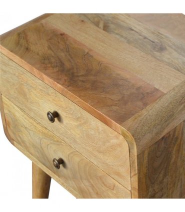 Artisan Furniture Solid Wood Curved Oak-ish Bedside, 2 Drawers, Brown Color