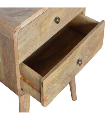 Artisan Furniture Solid Wood Curved Oak-ish Bedside, 2 Drawers, Brown Color