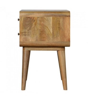 Artisan Furniture Solid Wood Curved Oak-ish Bedside, 2 Drawers, Brown Color