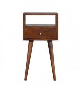 Artisan Furniture Solid Wood Mini Chestnut Bedside, 1 Drawer, 1 Open Slot, Brown