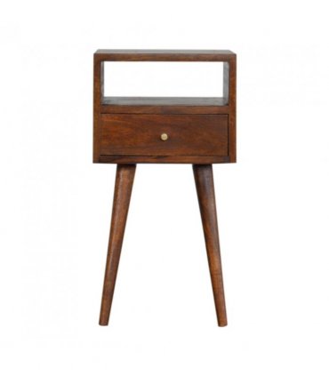 Artisan Furniture Solid Wood Mini Chestnut Bedside, 1 Drawer, 1 Open Slot, Brown