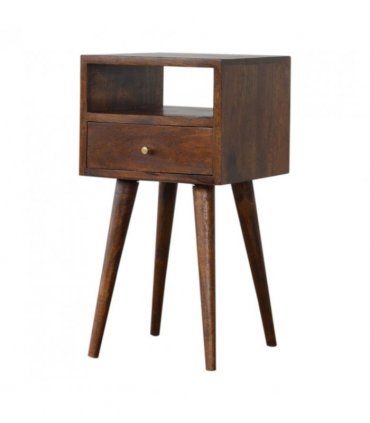Artisan Furniture Solid Wood Mini Chestnut Bedside, 1 Drawer, 1 Open Slot, Brown