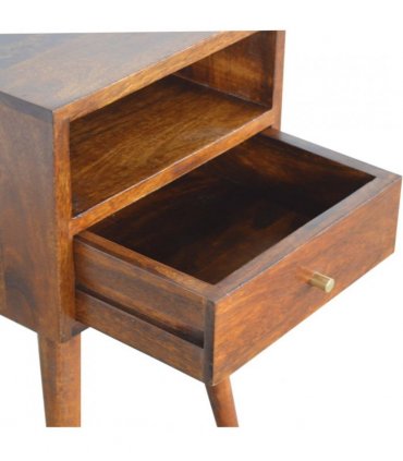 Artisan Furniture Solid Wood Mini Chestnut Bedside, 1 Drawer, 1 Open Slot, Brown