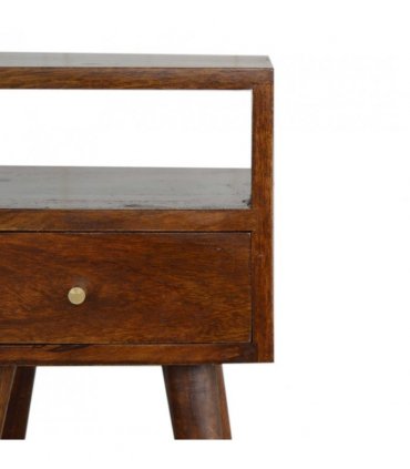 Artisan Furniture Solid Wood Mini Chestnut Bedside, 1 Drawer, 1 Open Slot, Brown