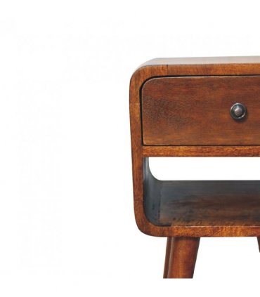 Artisan Furniture Solid Wood Mini Chestnut Curve Lower Bedside, 1 Drawer, 1 Open-Slot, Brown