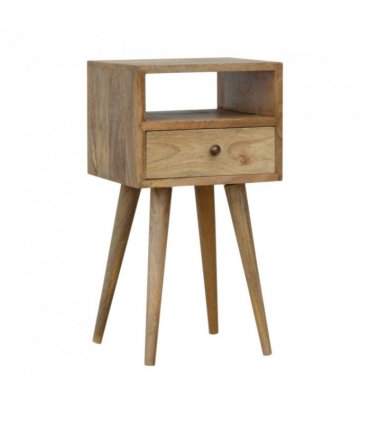 Artisan Furniture Solid Wood Mini Oak-ish Bedside, 1 Drawer, 1 Open Slot, Beige