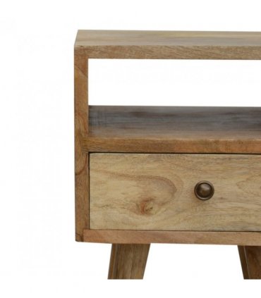 Artisan Furniture Solid Wood Mini Oak-ish Bedside, 1 Drawer, 1 Open Slot, Beige