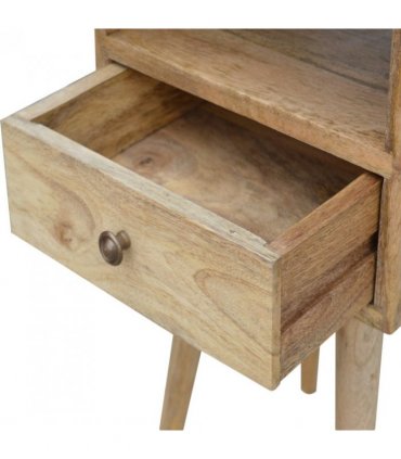 Artisan Furniture Solid Wood Mini Oak-ish Bedside, 1 Drawer, 1 Open Slot, Beige
