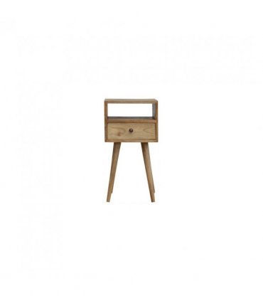Artisan Furniture Solid Wood Mini Oak-ish Bedside, 1 Drawer, 1 Open Slot, Beige